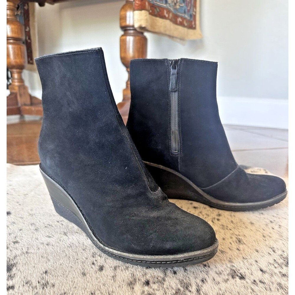 Cole Haan Rayna Bootie WP Black Suede Wedge Waterproof US 9.5 B